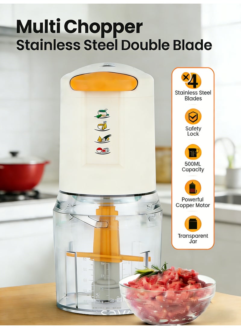 محضرة طعام صغيرة متعددة الاستخدامات بسرعتين، سعة وعاء 500 مل، 4 شفرات من الفولاذ المقاوم للصدأ | مثالية لخلط وتقطيع الفواكه والخضراوات وغيرها 500 مل 500 واط - Image 1